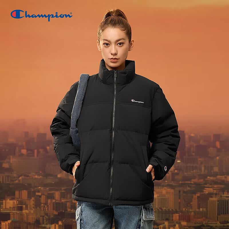 Champion【三防】冠军羽绒服男25秋冬新款加厚短面包服立领潮 黑色 XL