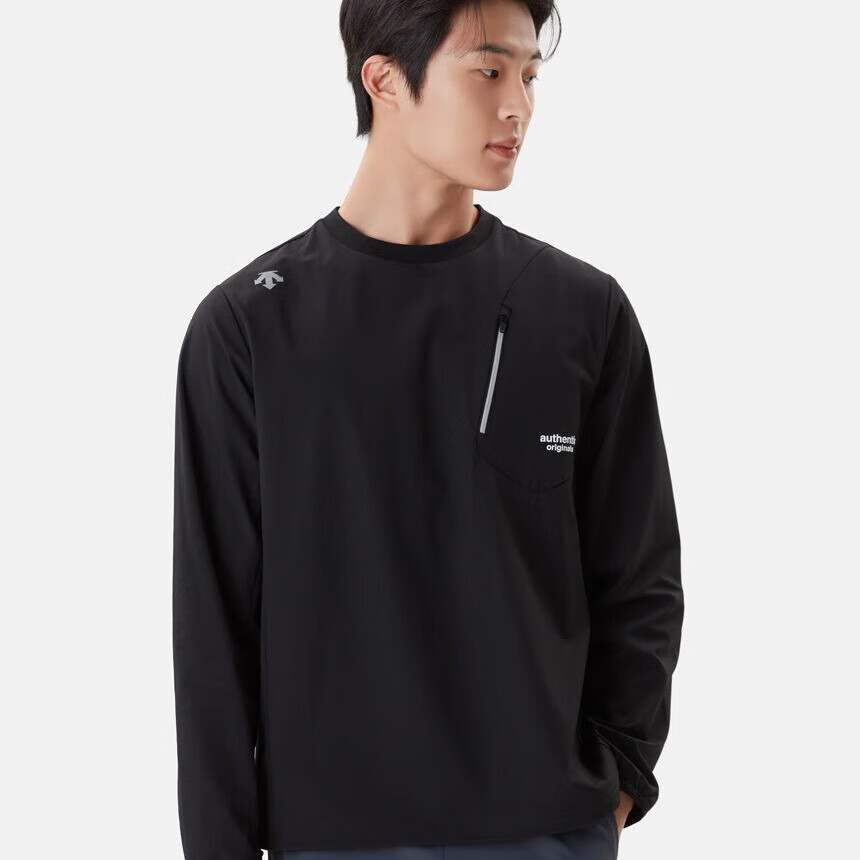 迪桑特（DESCENTE）海外品牌直采 长袖卫衣 男士舒适运动圆领防风保暖黑色