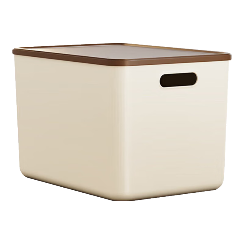稻草熊家用收纳箱衣服玩具零食大号收纳盒塑料整理箱卧室奶油风储物箱 奶咖大号3个装【18L带盖加高款】