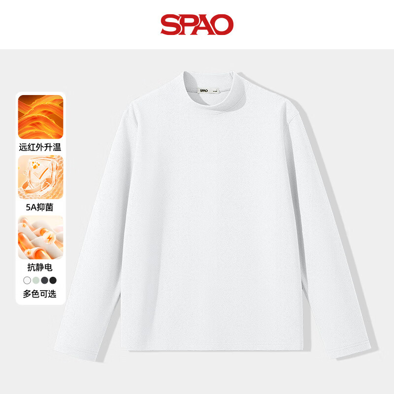 SPAO韩国同款半高领加绒长袖T恤男女同款冬季加厚打底衫SPCX25SG03LD 白#纯色 L