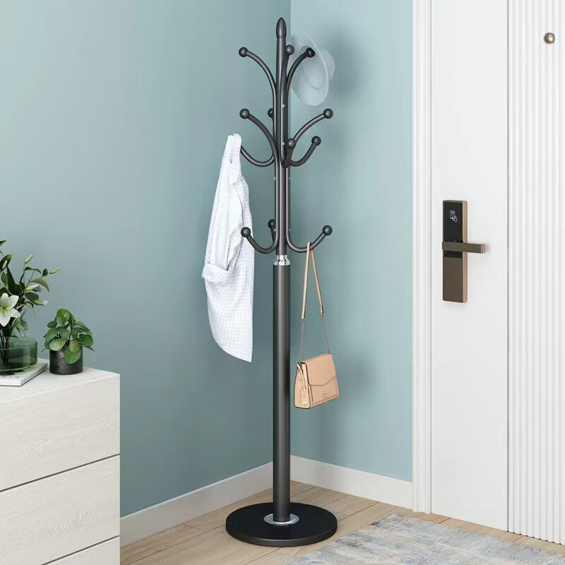 接运猫欧式轻奢衣帽架大理石落地挂衣架卧室衣架客厅铁艺简易立式挂包架 承重120斤加大理石底座磨砂黑