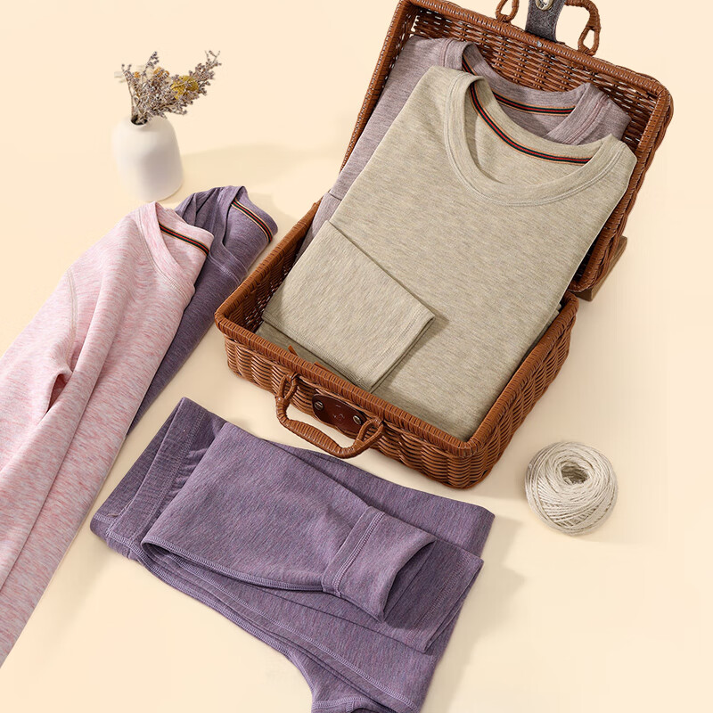 鸭鸭保暖内衣女士秋冬季抗寒秋衣秋裤保暖套装 奶油杏 3XL