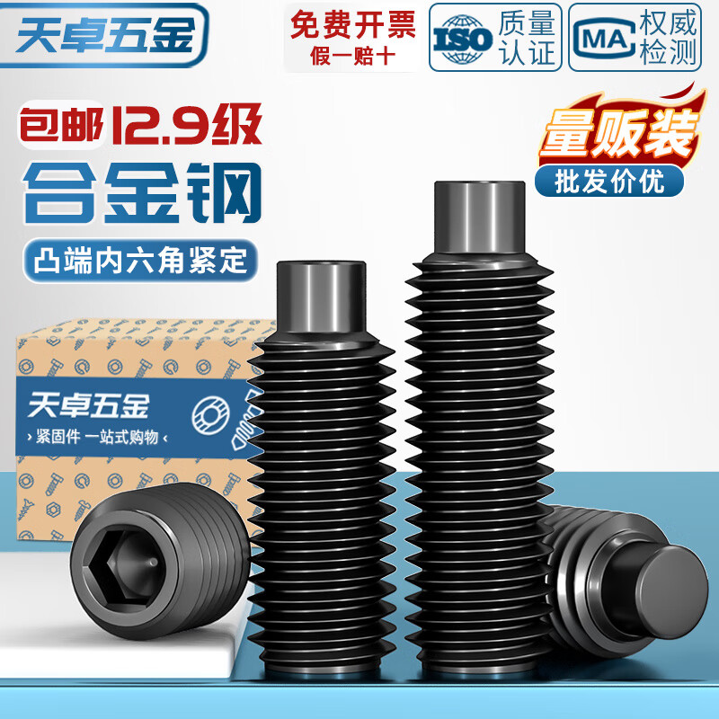 天卓五金M3-M16凸端紧定12.9级内六角螺丝机米螺钉顶丝无头止付螺栓M4M5M6 ---螺丝表层 涂有【防锈油】---