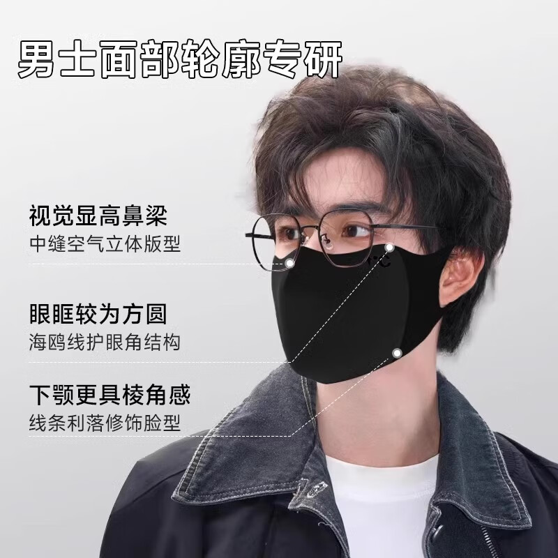JCZS德国品牌新款戴眼镜不起雾口罩冬季男潮款防风防寒保暖防晒男 黑色两只换洗 均码