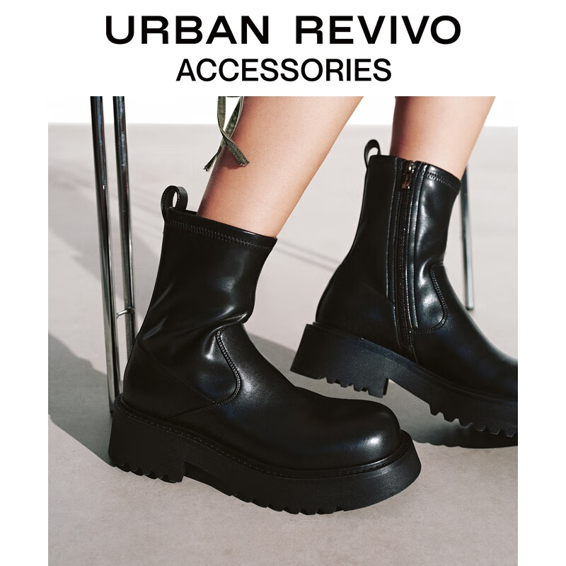 UR冬季新款女士时尚气质厚底中靴UAYS50099 黑色 37