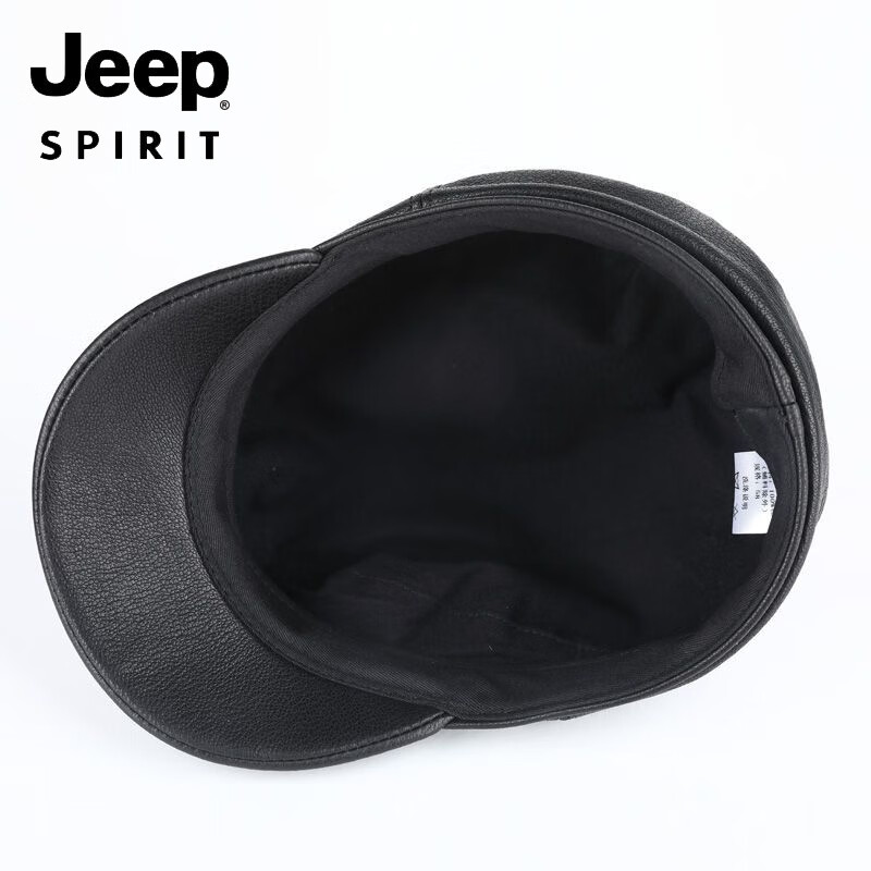 JEEP中老年解放军帽男士真皮帽子秋冬季平顶帽女韩版潮流百搭帽时尚 帽檐无线 M L【适合55-56c】