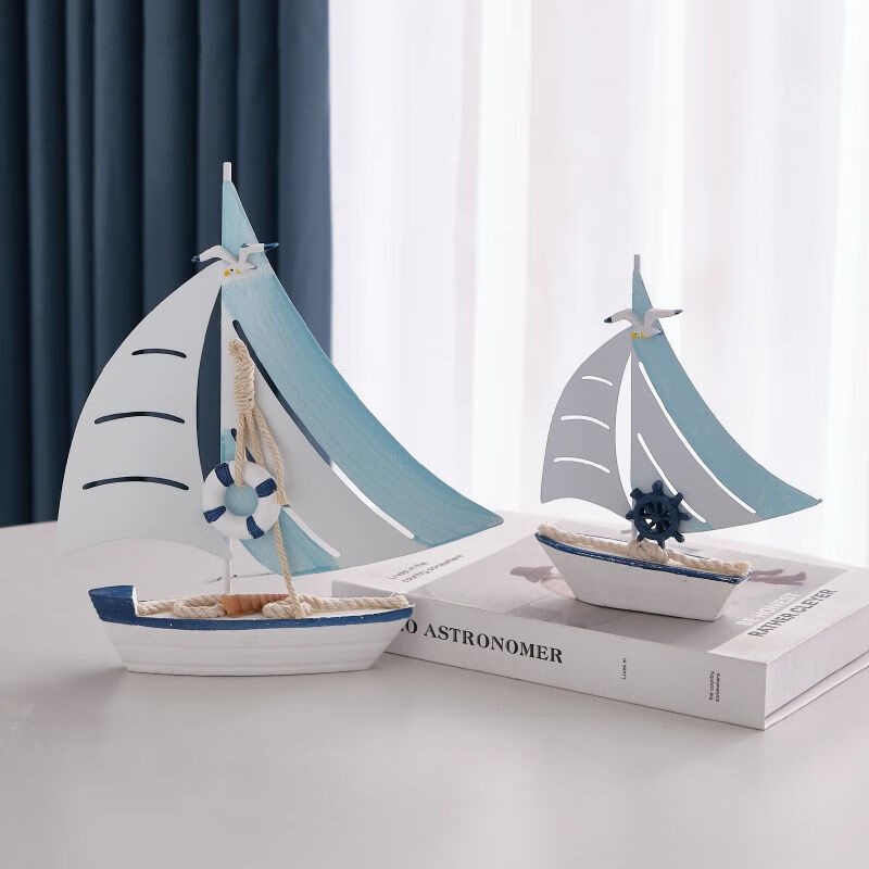OYKTN地中海帆船模型一帆风顺摆件木质铁皮小船工艺船书桌海洋风装饰品 小号铁皮帆船舵手款