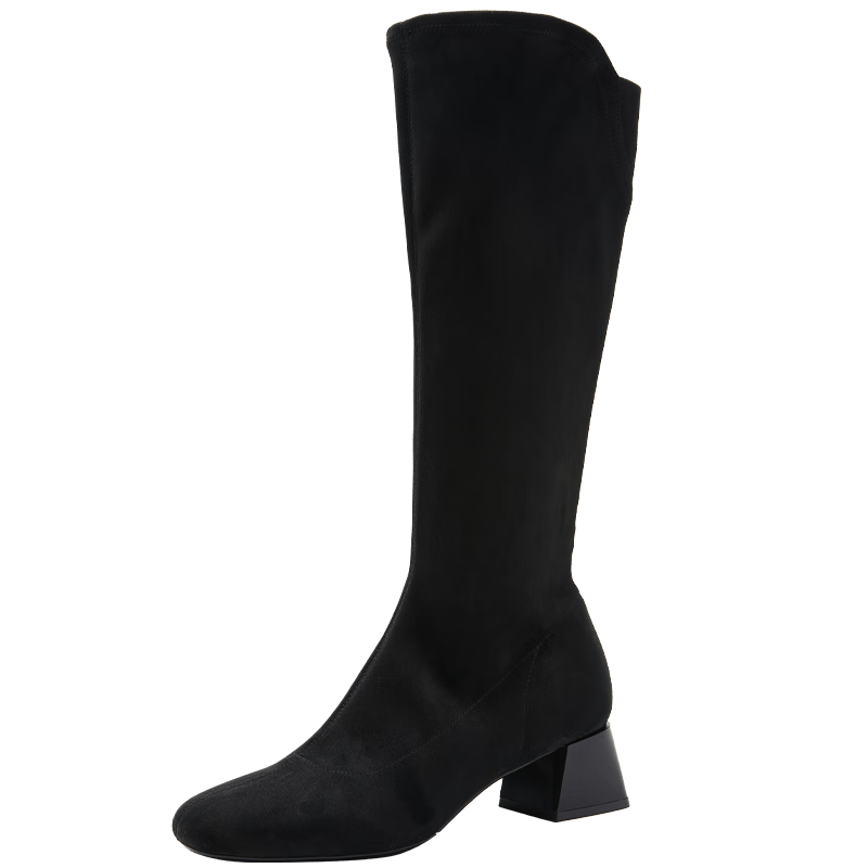 NINE WEST/玖熙絨面騎士靴女粗跟高筒靴長靴瘦瘦靴 NG570037EK 黑色 35