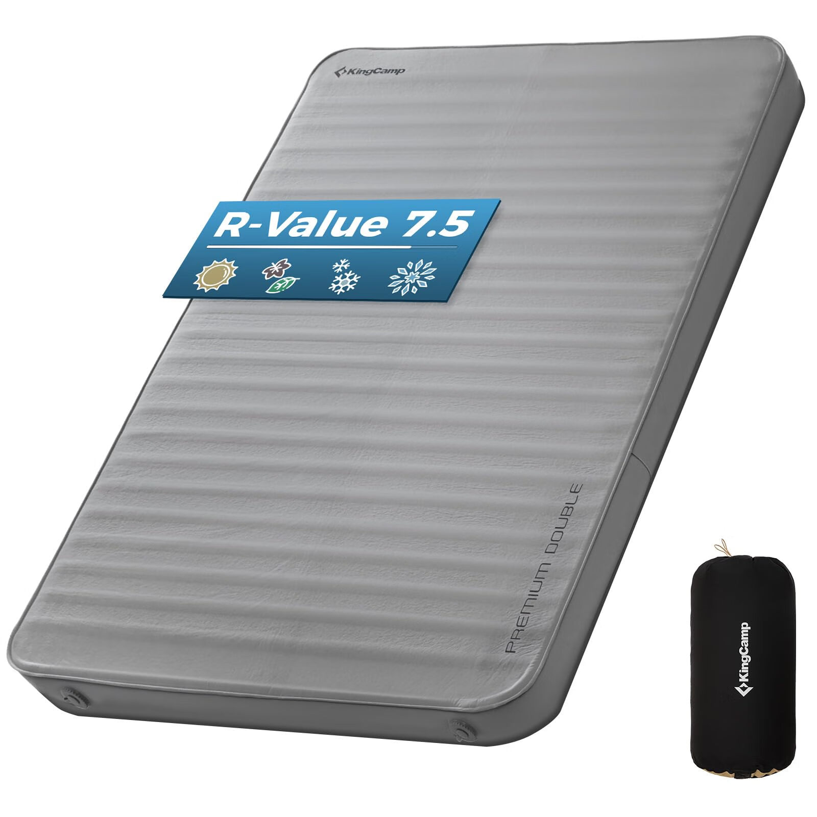 KingCamp 豪華3D層自充氣睡墊 便攜加厚自充氣床墊 灰色 Full