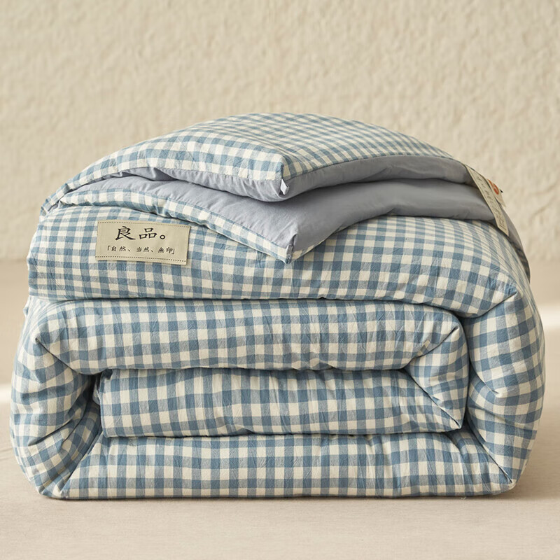 猫人（MiiOW）新疆棉花被水洗棉被子被芯冬被家用棉被加厚保暖单人春秋被冬天 天蓝小格【生态无染棉】 特厚冬被200x230cm【约重10斤】