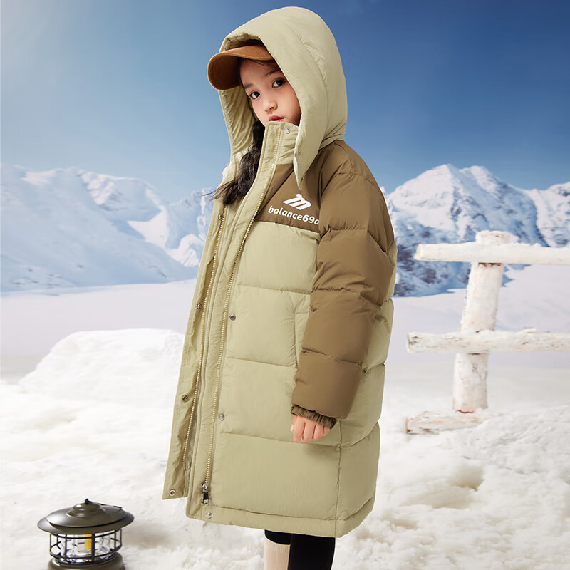 ABC KAIA儿童羽绒服男童女童韩版洋气长款户外过膝中大童加厚保暖外套冬季 卡其色（女童） 160