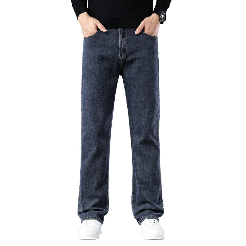 AEMAPE2025新款秋冬加绒加厚直筒牛仔裤男士高品质复古水洗高街宽松裤子 蓝灰色 加绒 33 建议140-150斤