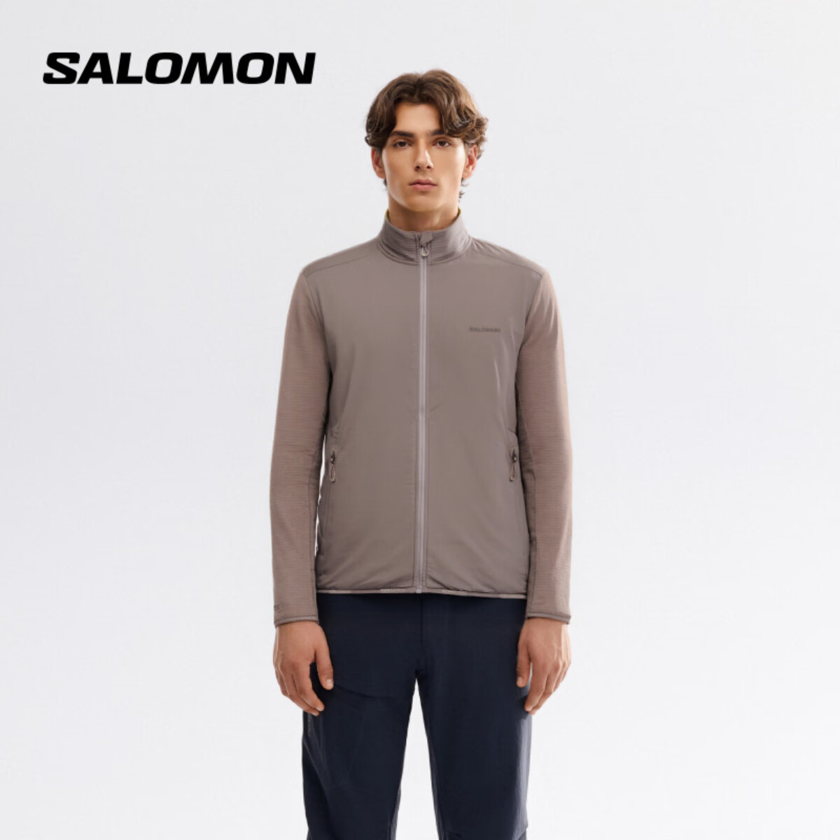 萨洛蒙（Salomon）男款 户外运动防风舒适外套中层抓绒衫 SNTIAL LIGHTWARM HYBRID 铁灰色 C26449 L