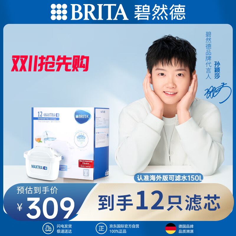 碧然德(BRITA)国际标准版净水壶过滤芯 家用自来水净水器 12枚装 多效滤芯 孙颖莎推荐 可滤水150L