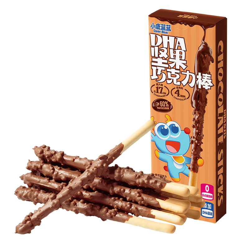 小鹿蓝蓝热门商品 DHA坚果牛奶巧克力棒 宝宝儿童零食饼干磨牙棒126g3盒
