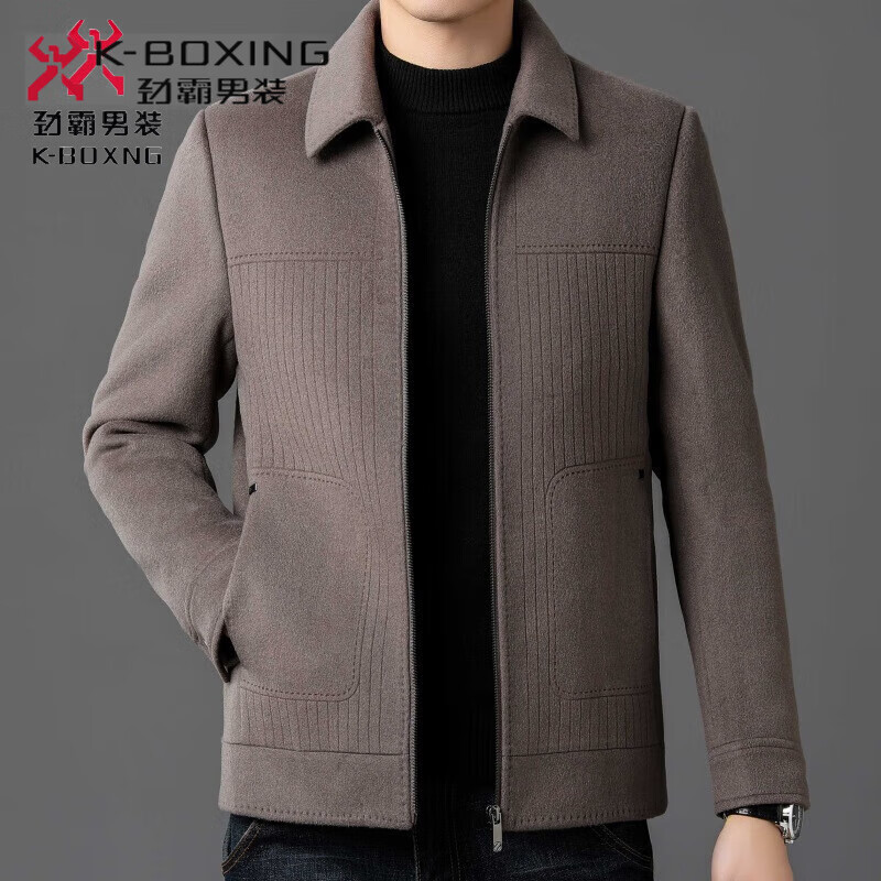 勁霸男裝（K-Boxing）感羊毛呢短款大衣男士雙面妮外套冬季翻領(lǐng)休閑羊毛呢子夾克 6602駝色 M 170/48
