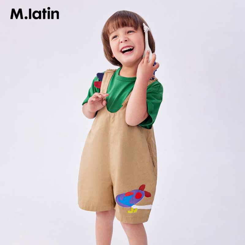 馬·拉?。∕.Latin）童裝兒童褲子 男女童小童 背帶褲 卡其 110