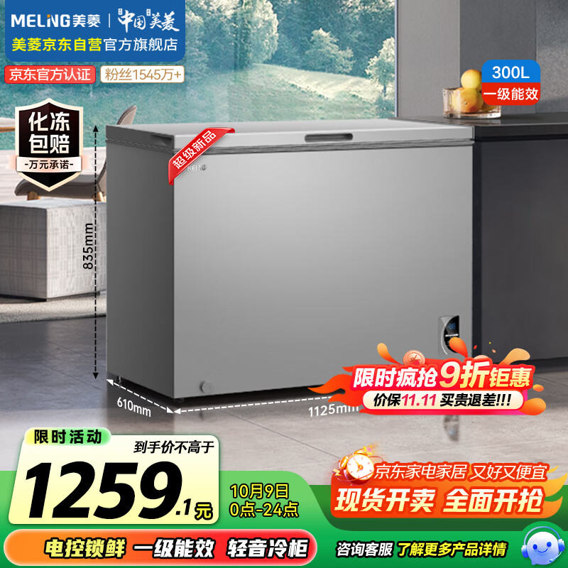美菱（MeiLing）300升冰柜家用 电脑控温大容量冷藏冷冻 PCM钢板内胆 减霜84.1%一级能效 BC/BD-300DTECX 国家补贴