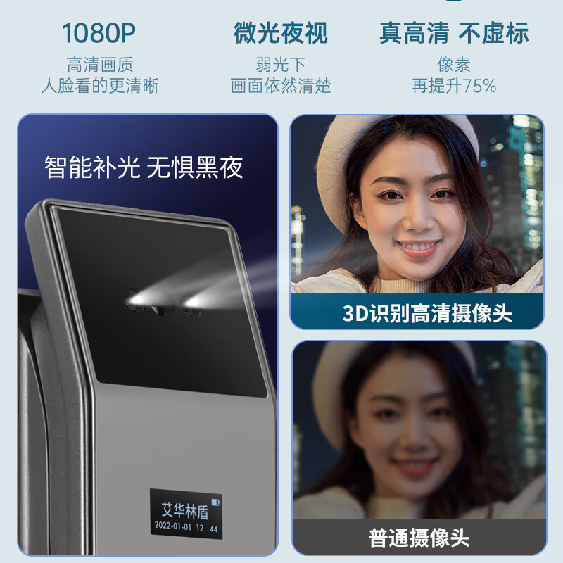 艾华林盾德国智能门锁指纹锁3D人脸识别全自动密码锁可视猫眼防盗门电子锁 远程可视对讲+3D人脸+4.5寸内屏 全国上门安装（套餐可选包安装）