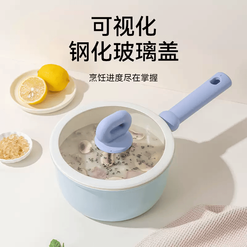 奶婴儿不粘锅蒸宝宝辅汤锅锅锅奶热麦饭石煎煮小锅面一体家用锅食 (无氟涂层更健康)20cm奶锅-硅胶盖-蒸笼 20cm