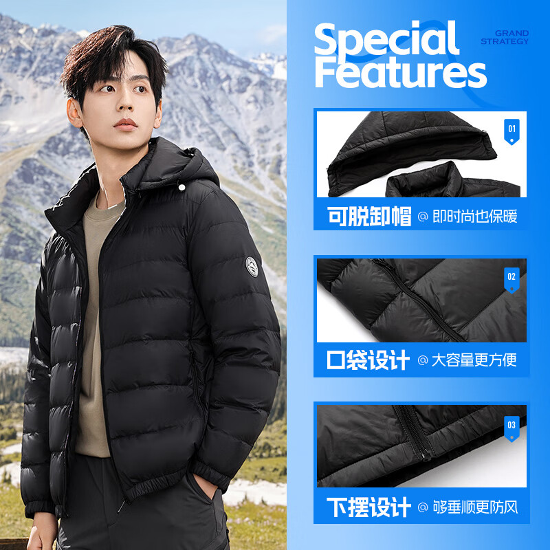 康博男士轻薄羽绒服男女同款秋冬短款保暖情侣外套 黑色 XL