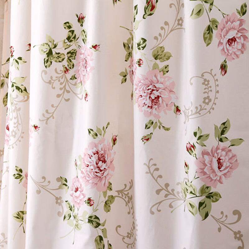 多樣屋（TAYOHYA）浴簾浴室隔斷簾防水布淋浴簾套裝衛(wèi)生間干濕分離滌綸免打孔 花園玫瑰款粉色_【免打孔含掛鉤 180cm×180cm