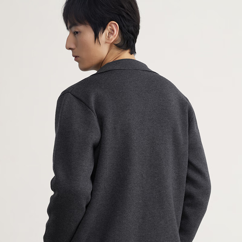 MARKLESS毛衣男休闲纯色开衫羊毛混纺抗起球肌理感大衣5709 深灰色 XL