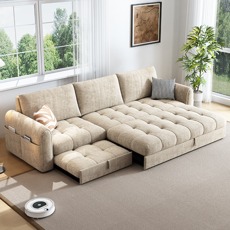 松南现代简约布艺雪尼尔贵妃沙发客厅新款广东佛山直排折叠沙发床两用 总长1.4m直排:大单位 高弹海绵款(加厚雪尼尔)