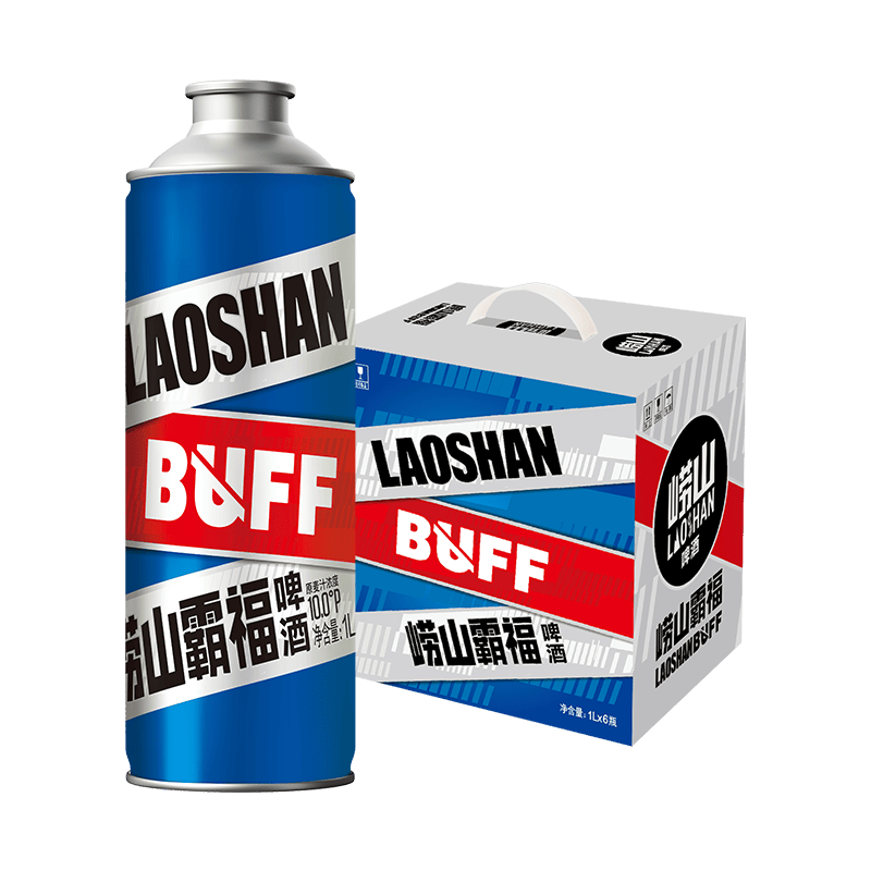 崂山啤酒(laoshan beer)霸福精品 1L*6礼盒装马口铁桶啤 原麦汁浓度10°P 啤酒整箱 崂山霸福 1L 6瓶