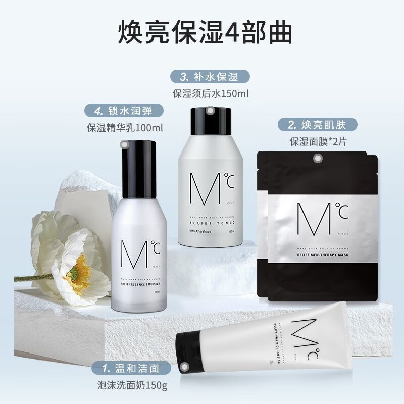 蒙度士（MdoC）精品禮盒】男士護(hù)膚品套裝清潔補(bǔ)水保濕須后水精華乳液面部蒙度士 保濕禮盒【洗面奶+水+乳+面膜】