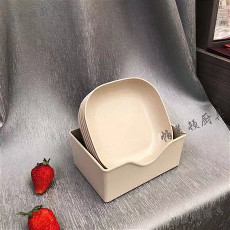 帕美頓歐式家用塑料加深吐骨碟垃圾盤桌面小盤子骨頭碟方形耐摔零食盤碟 加深方碟米色10個(gè)裝【帶米色底座】 14.3cm