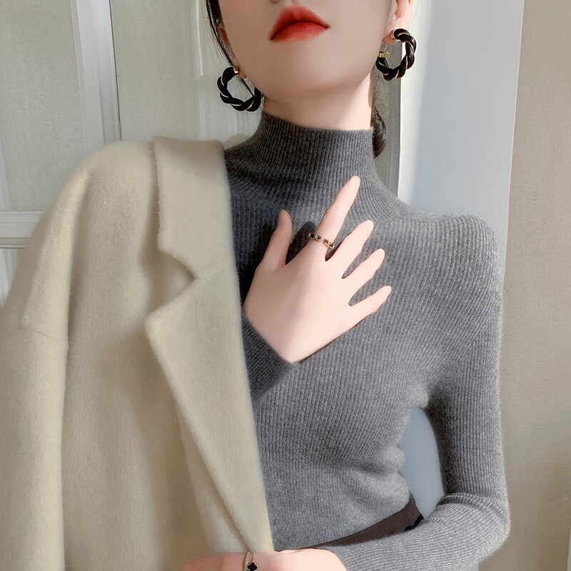 香影纯秋冬新款半高领针织衫女修身显瘦气质洋气打底衫女内搭长袖毛衣女 优雅米驼色 XL (建议115-125斤)