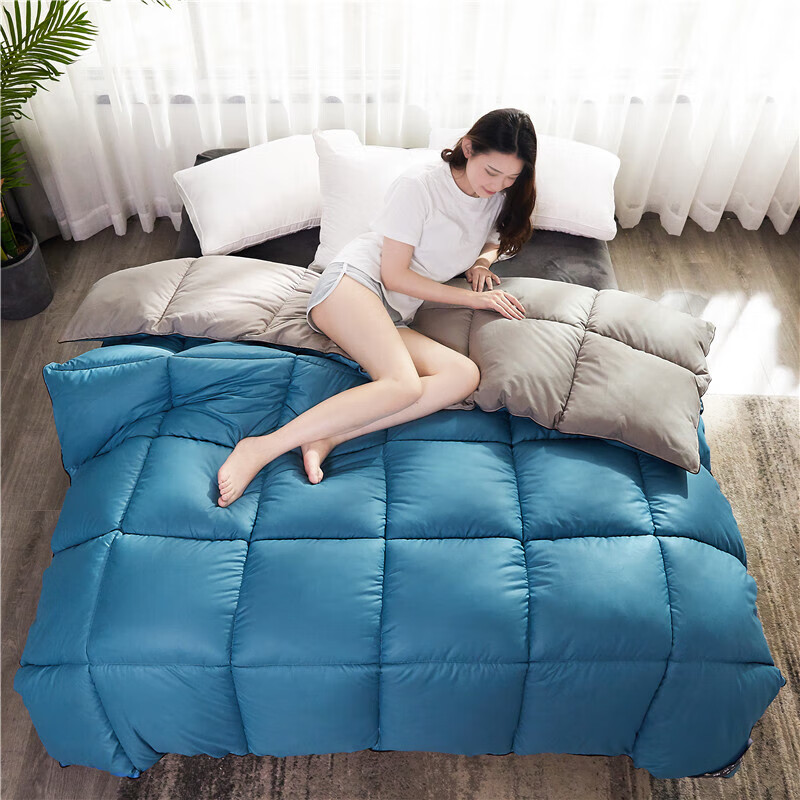 恒源祥羽丝绒被白鹅丝绒春秋被加厚保暖冬被酒店被芯单双人被子学生被褥 卡其色宝蓝色 150*200cm被子【4斤夏被】