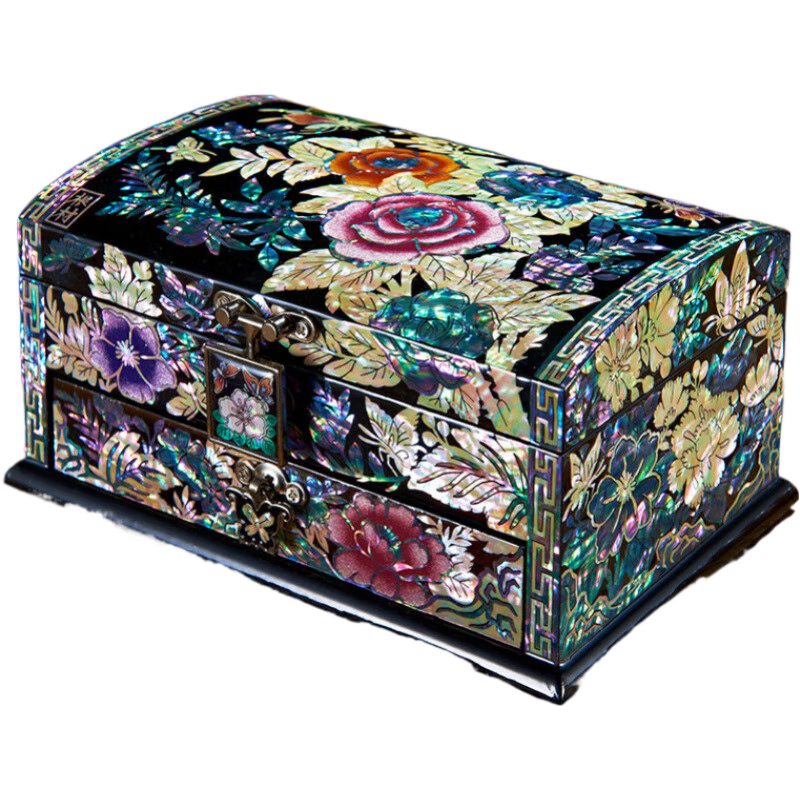 錦貝傳說螺鈿漆器首飾盒木質(zhì)中式公主覆古耳環(huán)珠寶手飾盒收納盒 D-034小珠寶飾品禮品盒結(jié)婚禮物