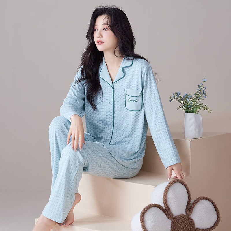 玛伦萨【抗静电】睡衣女春秋季可外穿2025新款长袖长裤套装女士家居服 兰格 M