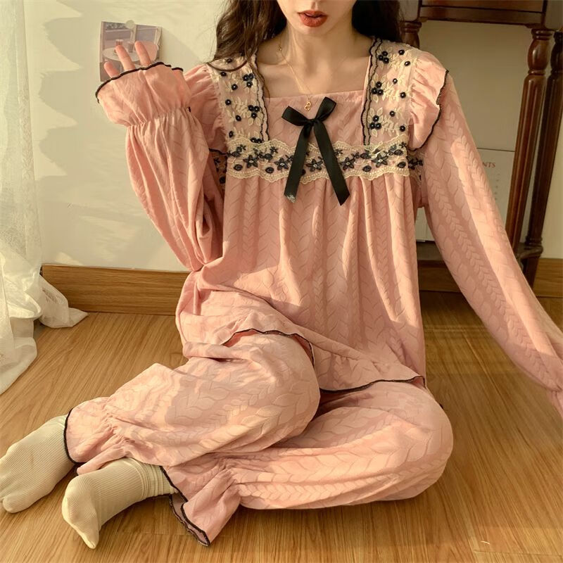 雅鹿大码睡衣女春秋季提花网红300斤宽松胖妹妹加肥月子服ins风家居服 W春秋#草莓2911/1/宽松 4XL 宽松码【260-310斤】