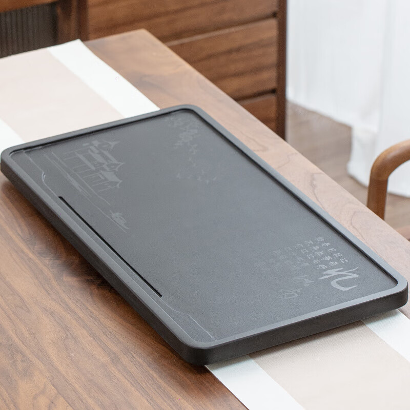 希格鲨天然乌金石茶盘家用简约现代商用整块单盘黑石头茶台石盘茶海 忆江南120*60*3cm