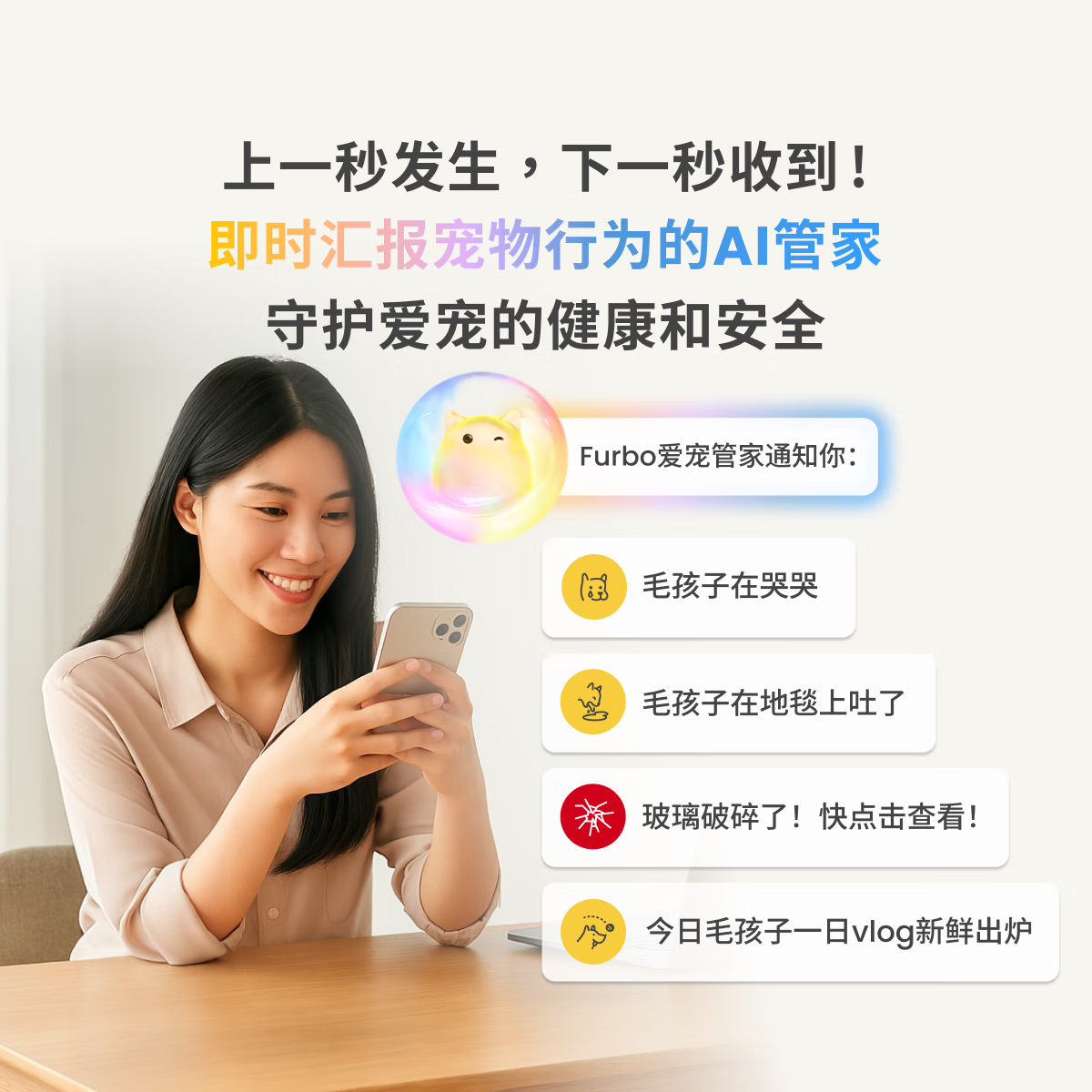 FURBO宠物摄像头Mini版 猫狗通用AI摄像机 360度旋转通用AI宠物监控 宠物陪伴语音互动 手机远程监控 Mini宠物摄像机 360度版-赠3个月付费会员