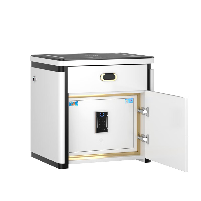 虎牌保险柜轻奢床头柜高级家用无线充带灯蓝牙音响免安装床头柜 奶咖色【蓝牙音箱+无线充电+感应灯】 指纹保险柜+密码+钥匙+远程