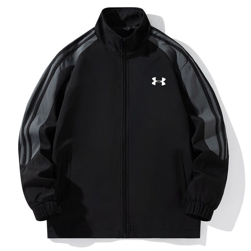 安德玛新款潮牌休闲运动套装男士2025秋季新款宽松百搭青少年学生两件套 黑色 4XL【建议180-190斤】