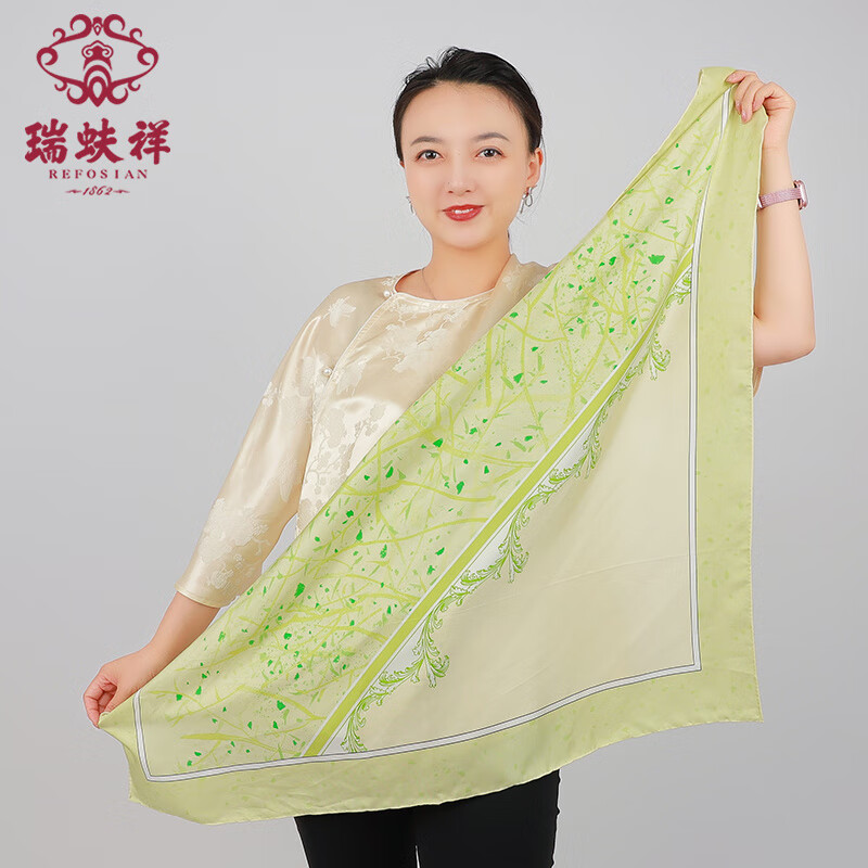 瑞蚨祥專柜原創(chuàng)桑蠶絲小方巾女通勤襯衫裝飾真絲領(lǐng)巾教師節(jié)送禮 綠色