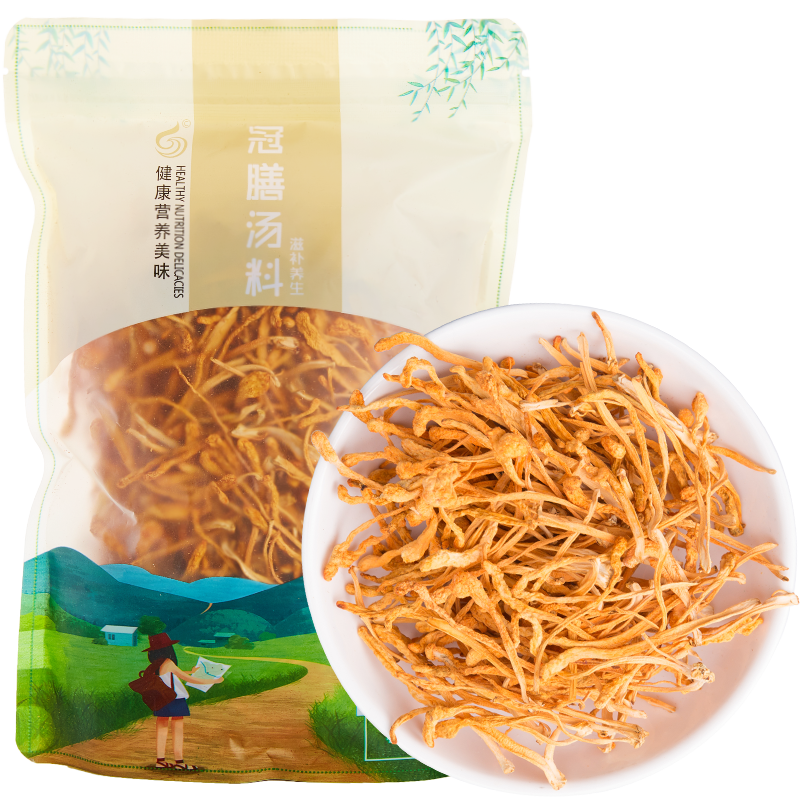 冠膳 精选虫草花大孢子头北虫草金虫草蛹虫草煲汤材料干货100g