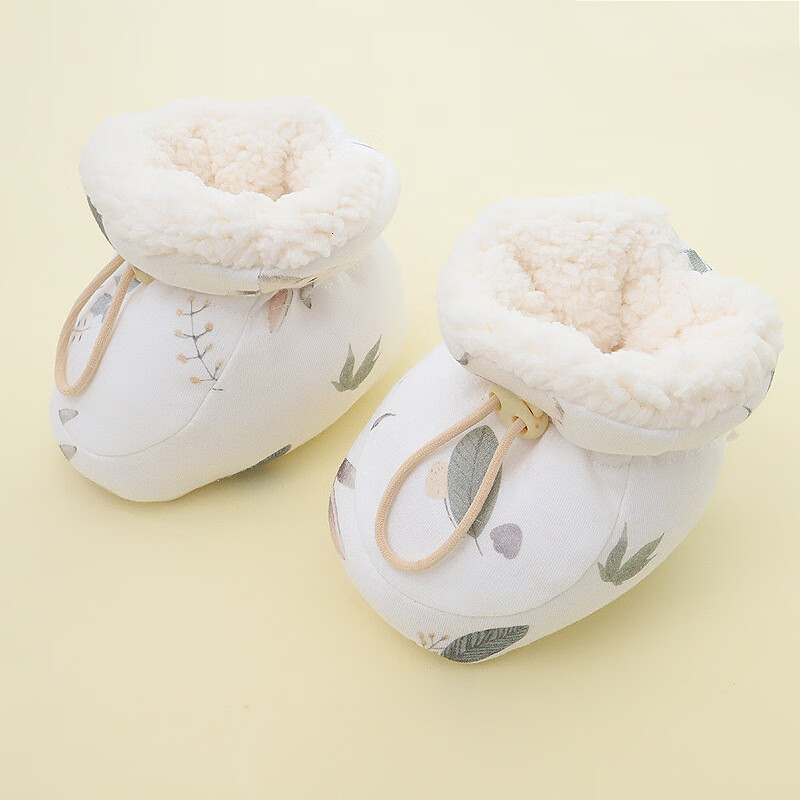 彩虹房子婴儿软底冬棉鞋宝宝加绒加厚学步鞋保暖防掉毛毛脚套 可爱笑脸 内长11cm左右