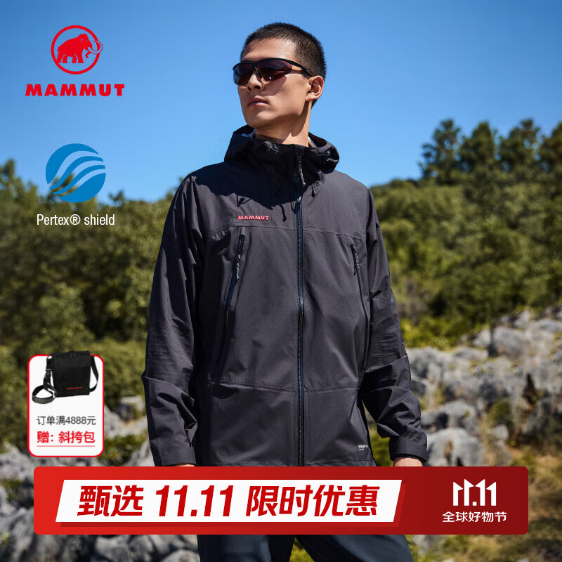 猛犸象(MAMMUT)【紅標】Masao Light 男士戶外防風夾克外套防雨輕量硬殼沖鋒衣 黑色 XL