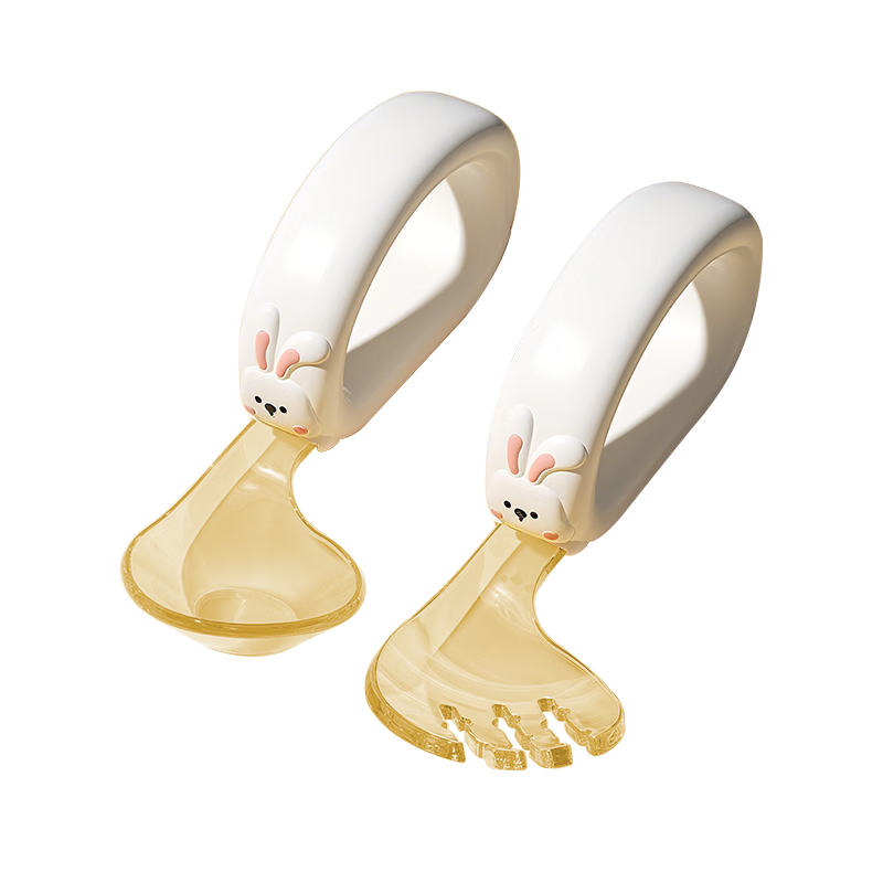 葆氏兒童勺子寶寶學(xué)吃飯PPSU叉勺彎頭嬰兒硅膠短柄訓練輔食勺配收納盒