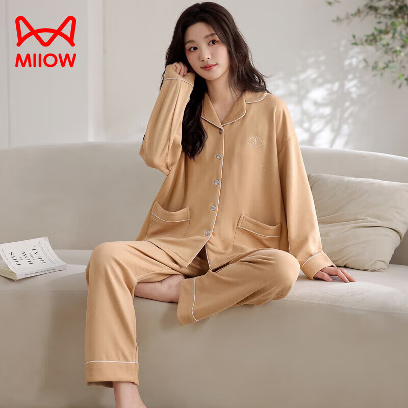 猫人(MiiOW)睡衣女秋冬季加绒保暖2025新款阳离子羊毛蚕丝家居服套装 诺姜黄 2XL 【建议140-160斤】