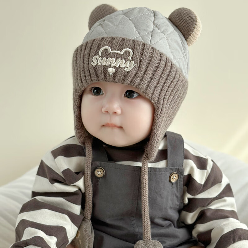德国精工秋冬季6到12个月婴儿帽子秋冬款男童1岁宝宝冬天帽子儿童 米色加布内里 头围44-49cm参考年龄6个月-3岁以头围大小为