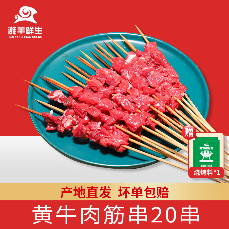 滩羊鲜生  宁夏黄牛肉 生鲜纯手工牛肉串牛腩串牛板筋串烧烤食材源头直发 牛肉筋串20串1斤