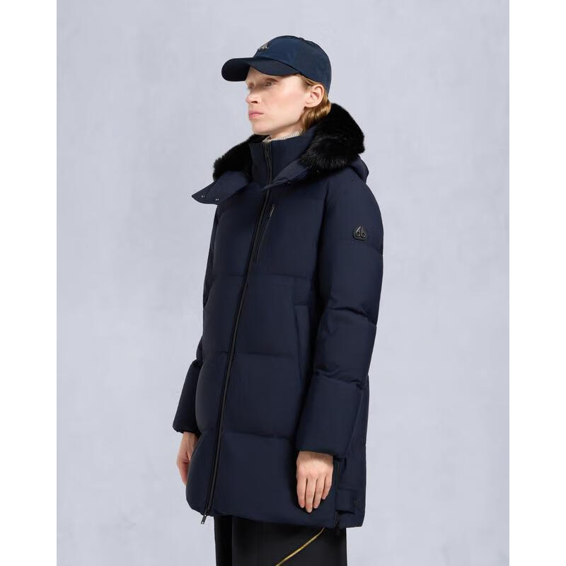 Moose Knuckles小剪刀女士鴨絨羽絨服Chelia保暖防水中長款防風(fēng)冬季戶外外套休閑 NAVY/BLACK 均碼 |XS