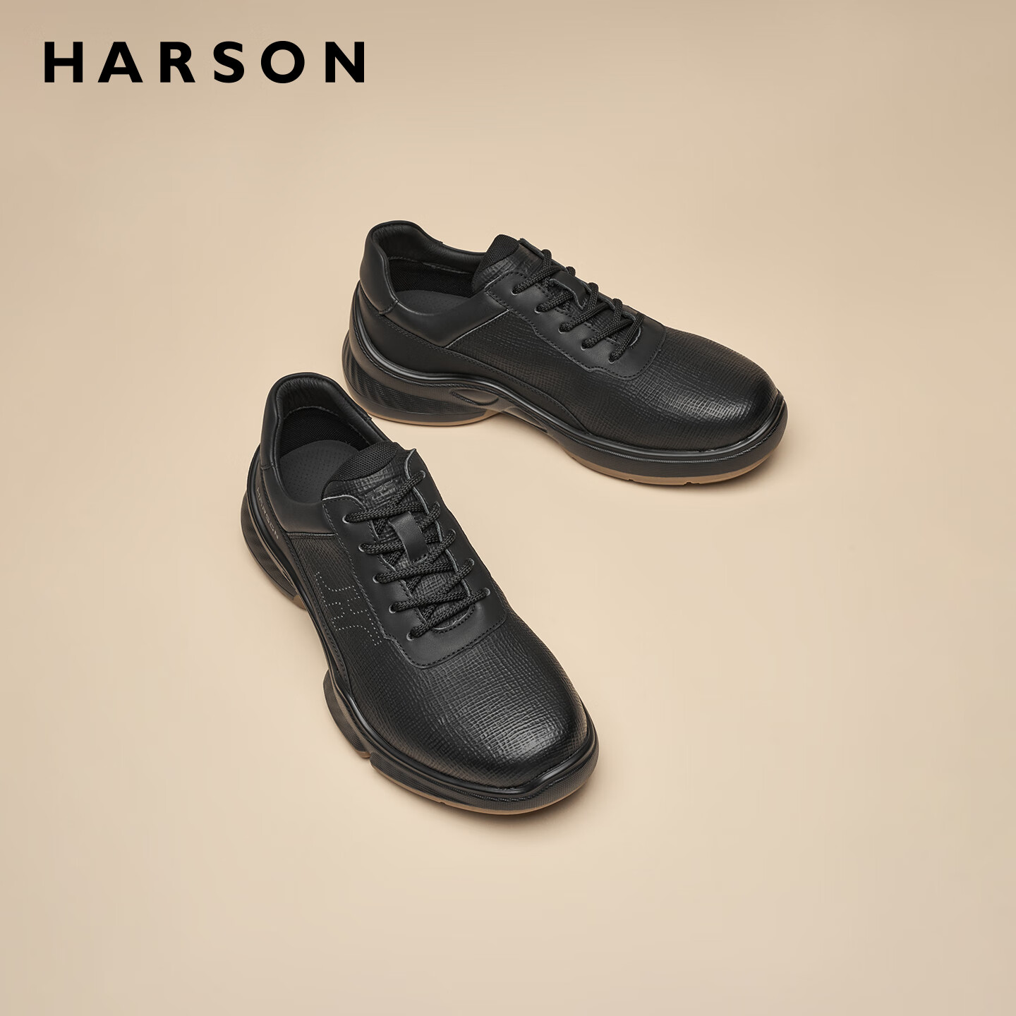 哈森（Harson）牛皮革男鞋秋冬运动皮鞋厚底商务休闲鞋公务通勤健步鞋2025年新款 黑色 41